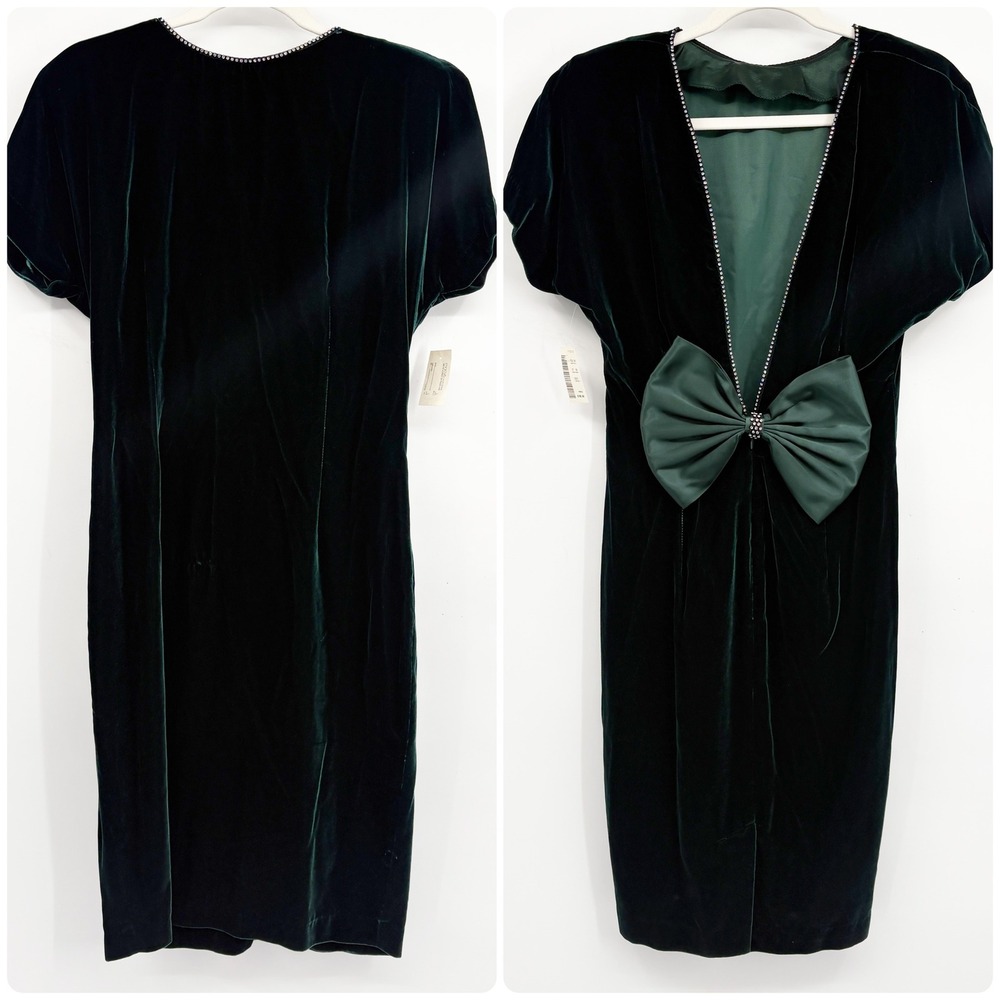 Datiani Womens Emerald Green Velvet Rhinestone Deep V Back Bow Cocktail Dress 10